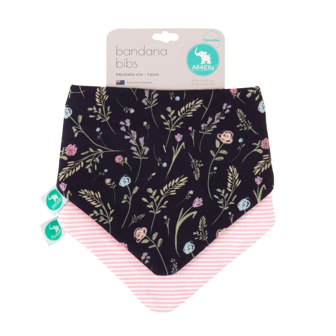 ALL 4 ELLA BANDANA BIBS 2PK - REVERSIBLE - NAVY FLORAL