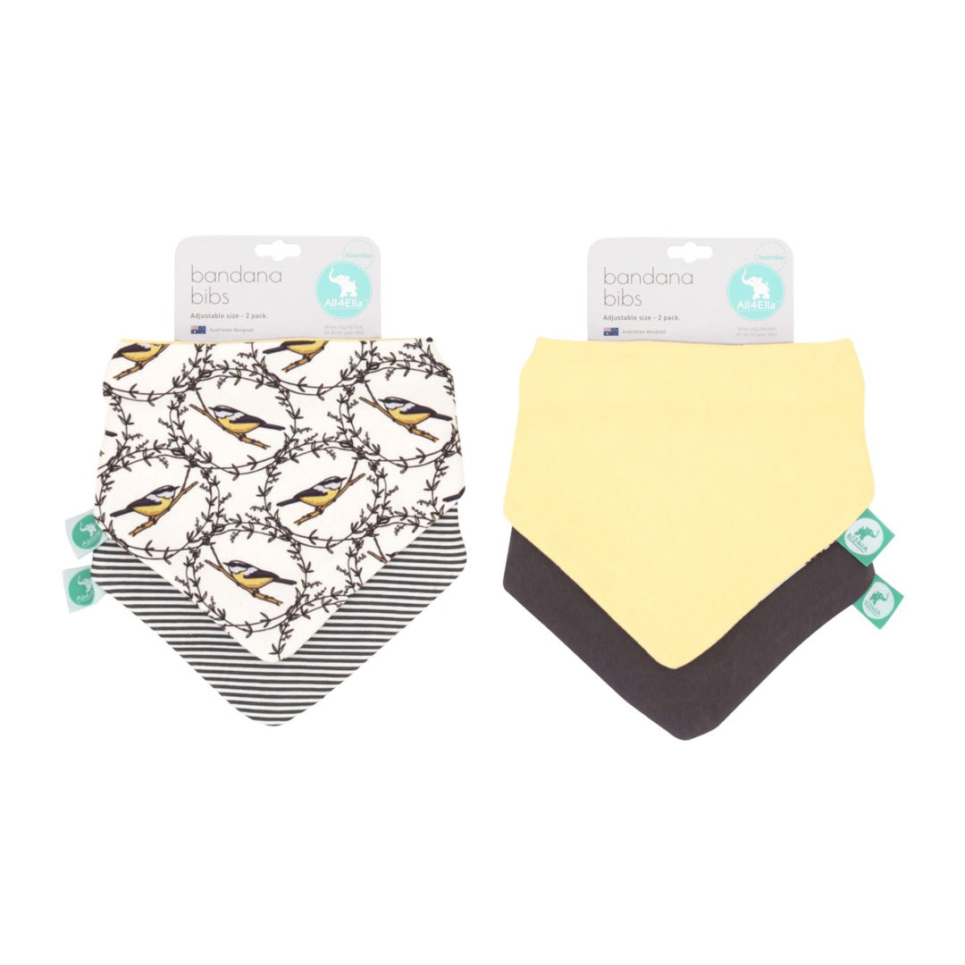 ALL 4 ELLA BANDANA BIBS 2PK - REVERSIBLE - BIRD