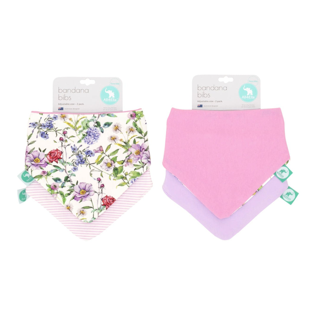 ALL 4 ELLA BANDANA BIBS 2PK - REVERSIBLE - HYDRANGEAS