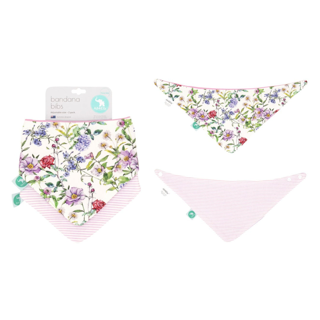 ALL 4 ELLA BANDANA BIBS 2PK - REVERSIBLE - HYDRANGEAS
