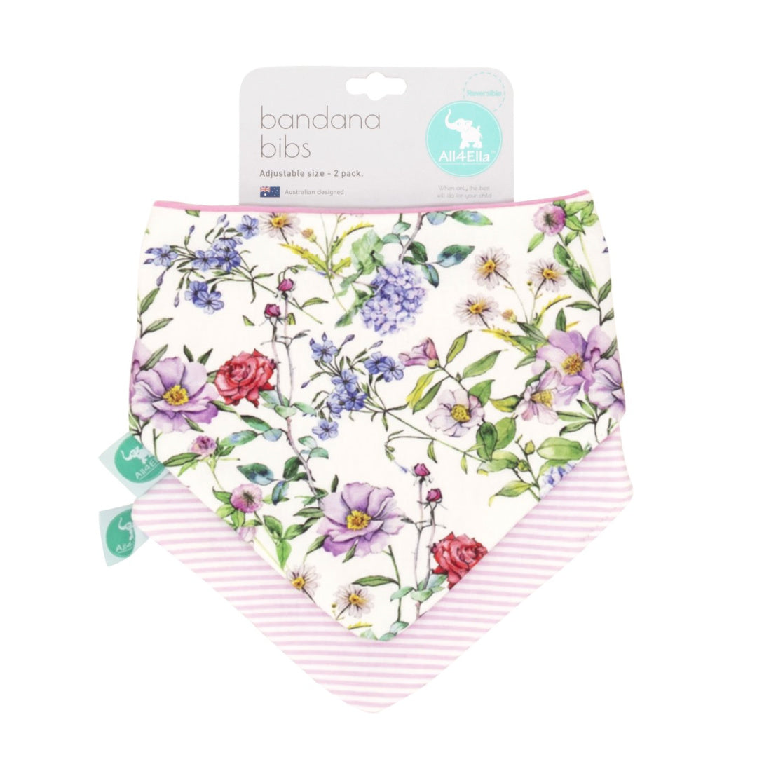 ALL 4 ELLA BANDANA BIBS 2PK - REVERSIBLE - HYDRANGEAS