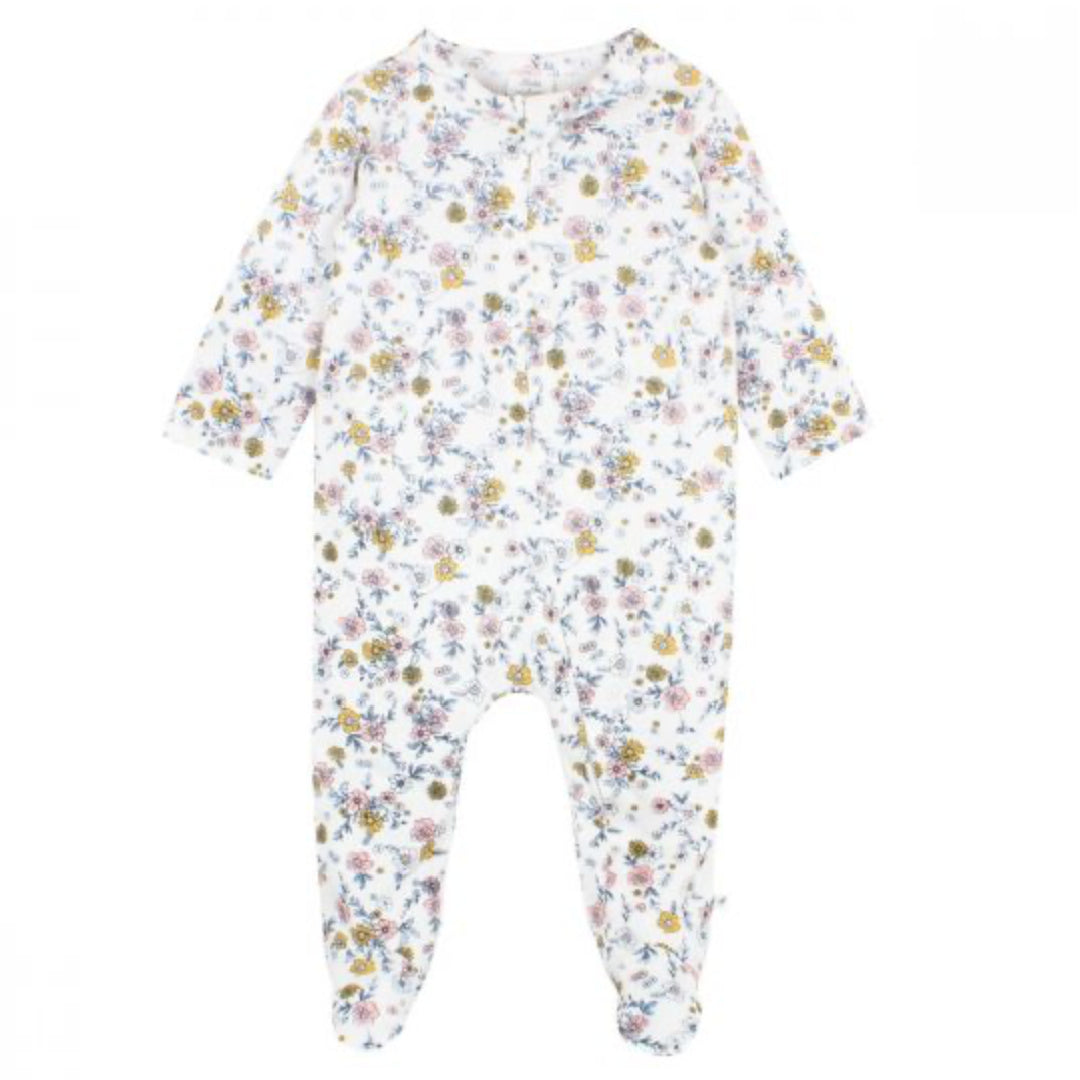 BEBE WHITE LABEL MAE FLORAL ORGANIC LS ROMPER