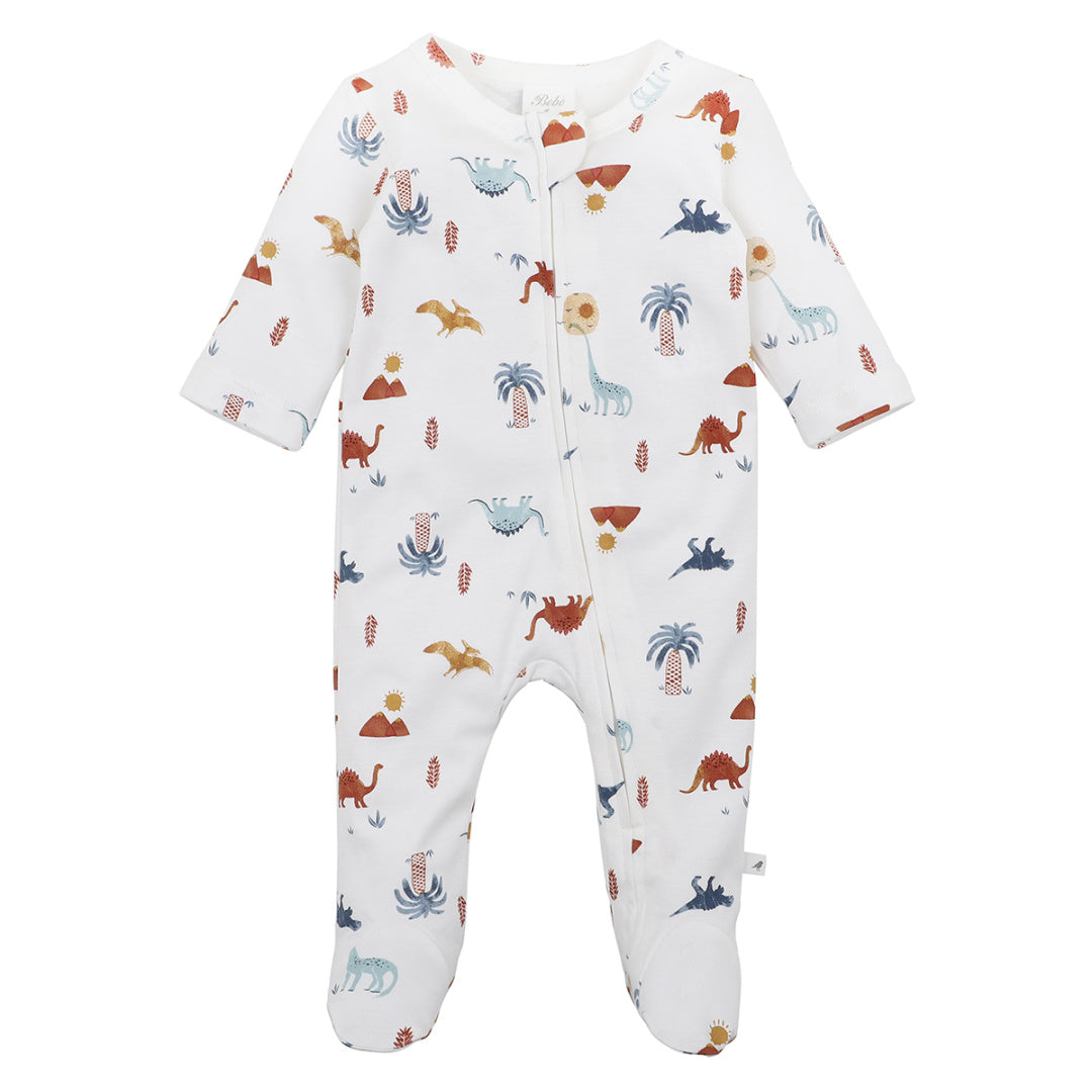 BEBE WHITE LABEL DINO ORGANIC L/S ROMPER