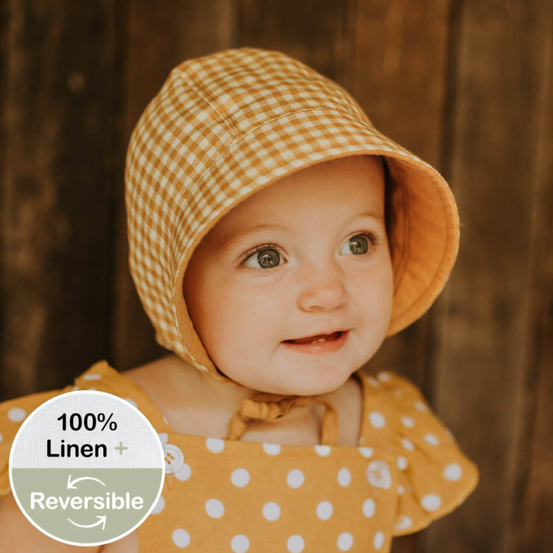 BEDHEAD HERITAGE &#39;SEEKER&#39; REVERSIBLE SUN BONNET - GINGHAM/MAIZE