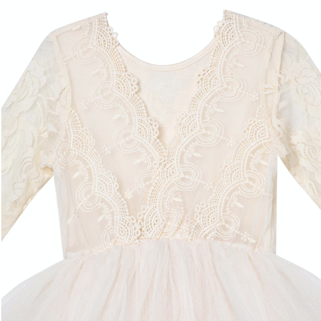 DESIGNER KIDZ SOPHIE L/S LACE BODICE TUTU DRESS - BEIGE