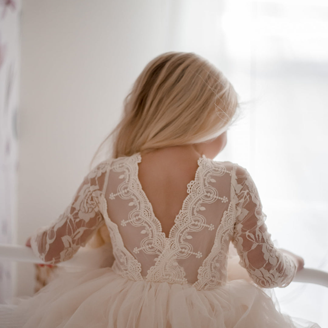 DESIGNER KIDZ SOPHIE L/S LACE BODICE TUTU DRESS - BEIGE