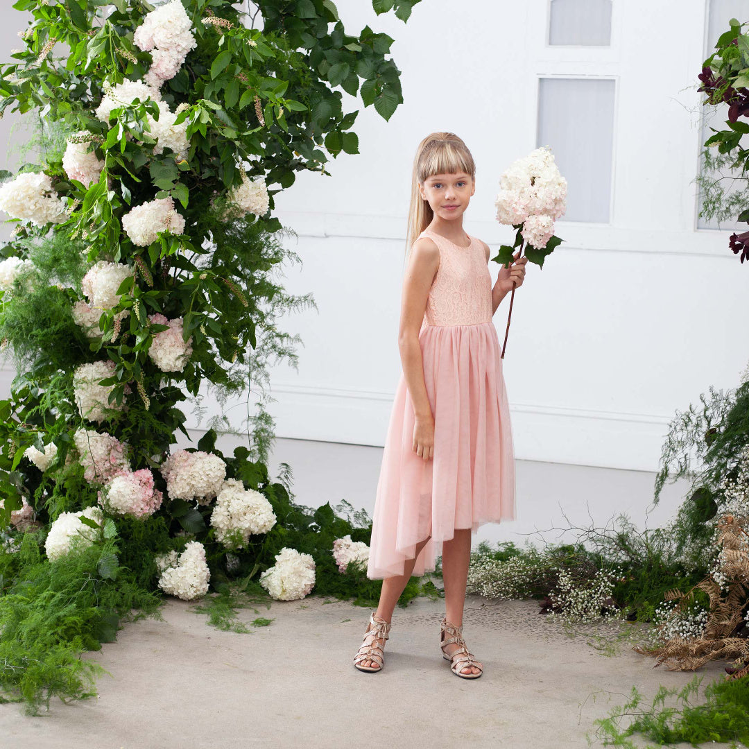 DESIGNER KIDZ DELILAH LACE DRESS - TEA ROSE