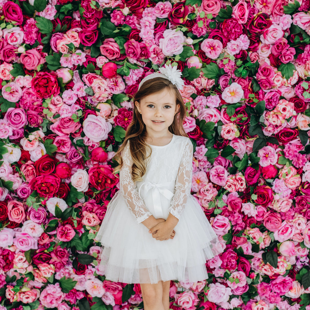 DESIGNER KIDZ MY FIRST LACE TUTU L/S DRESS - IVORY