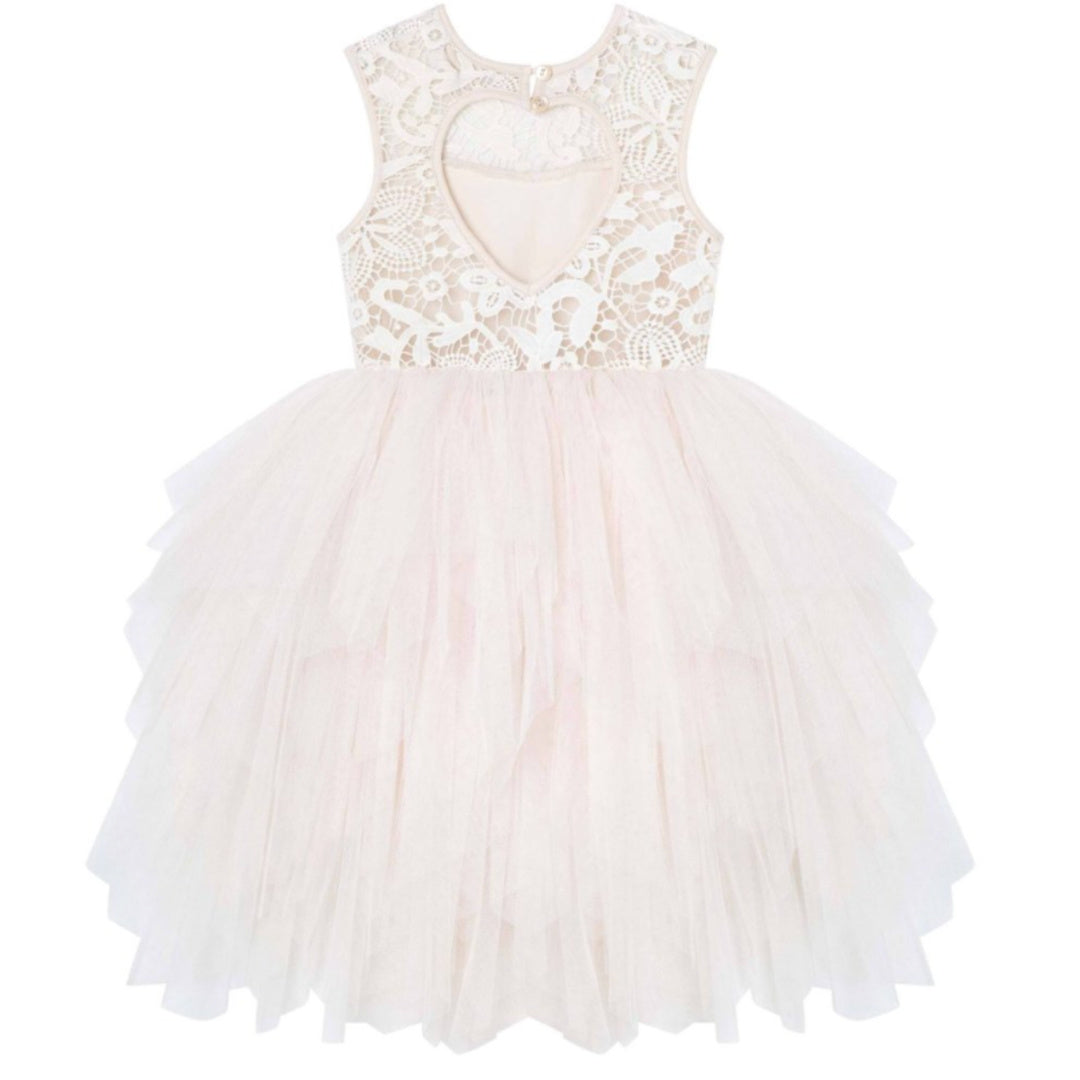 DESIGNER KIDZ TARA HEART BACK DRESS - BEIGE
