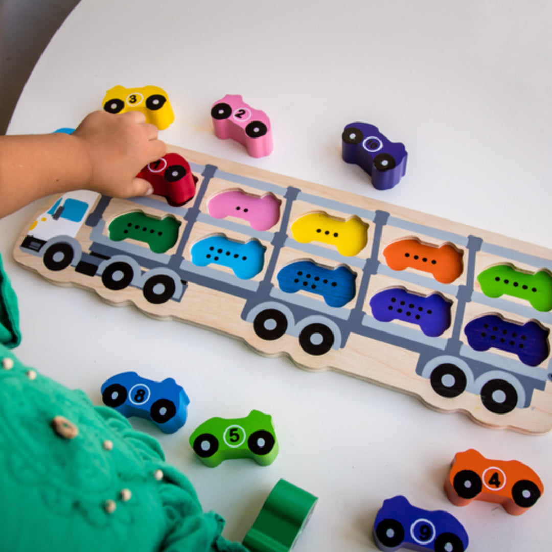 KIDDIE CONNECT 1-10 CAR WOODEN PUZZLE