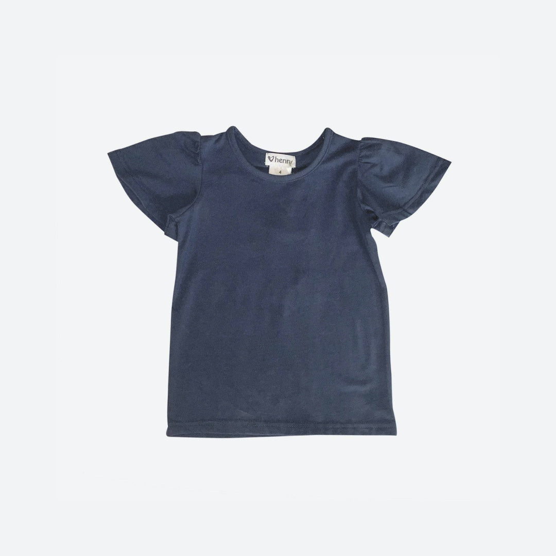 LOVE HENRY GIRLS FRILL SLEEVE TOP - NAVY