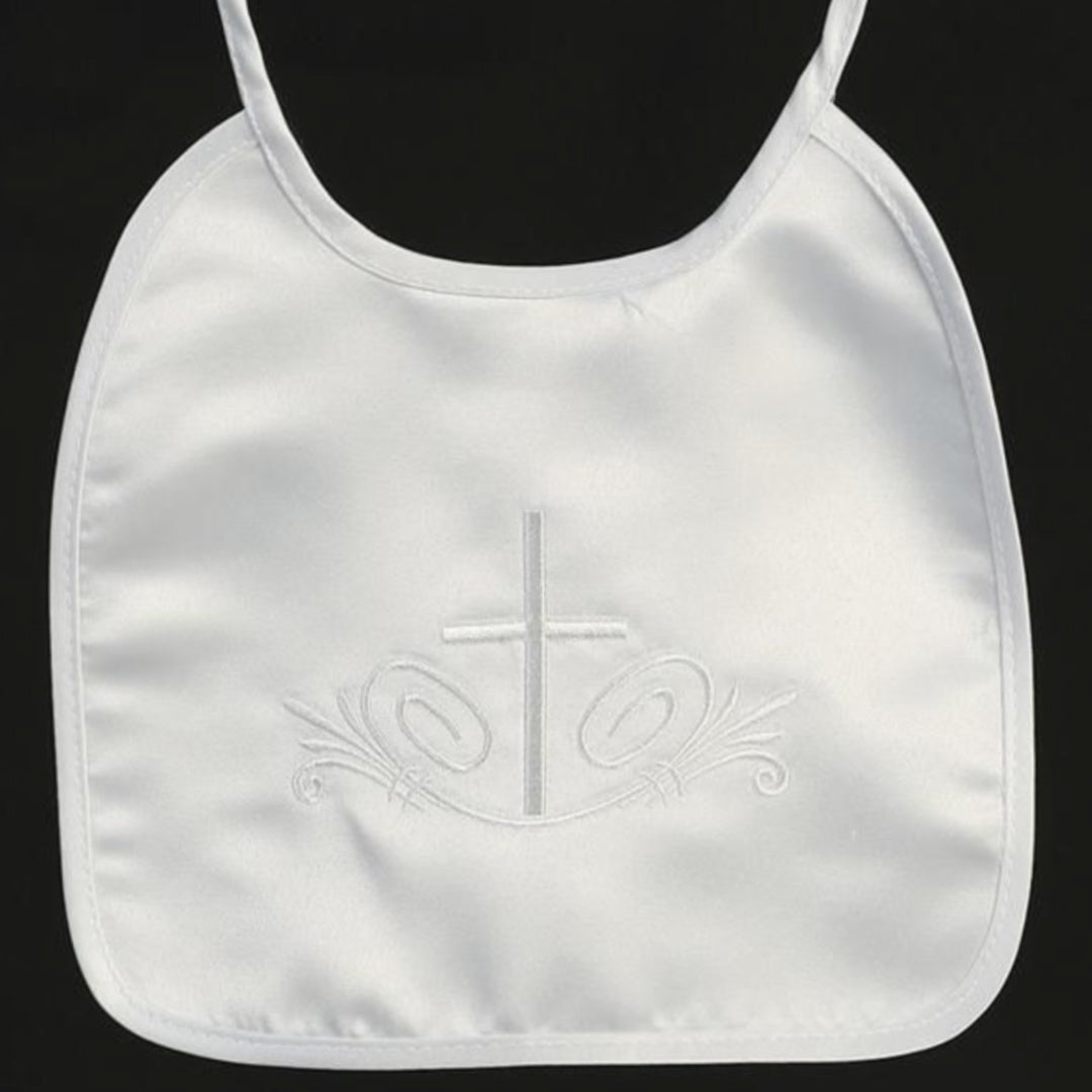BABY CHRISTENING BIB (SATIN) - WHITE
