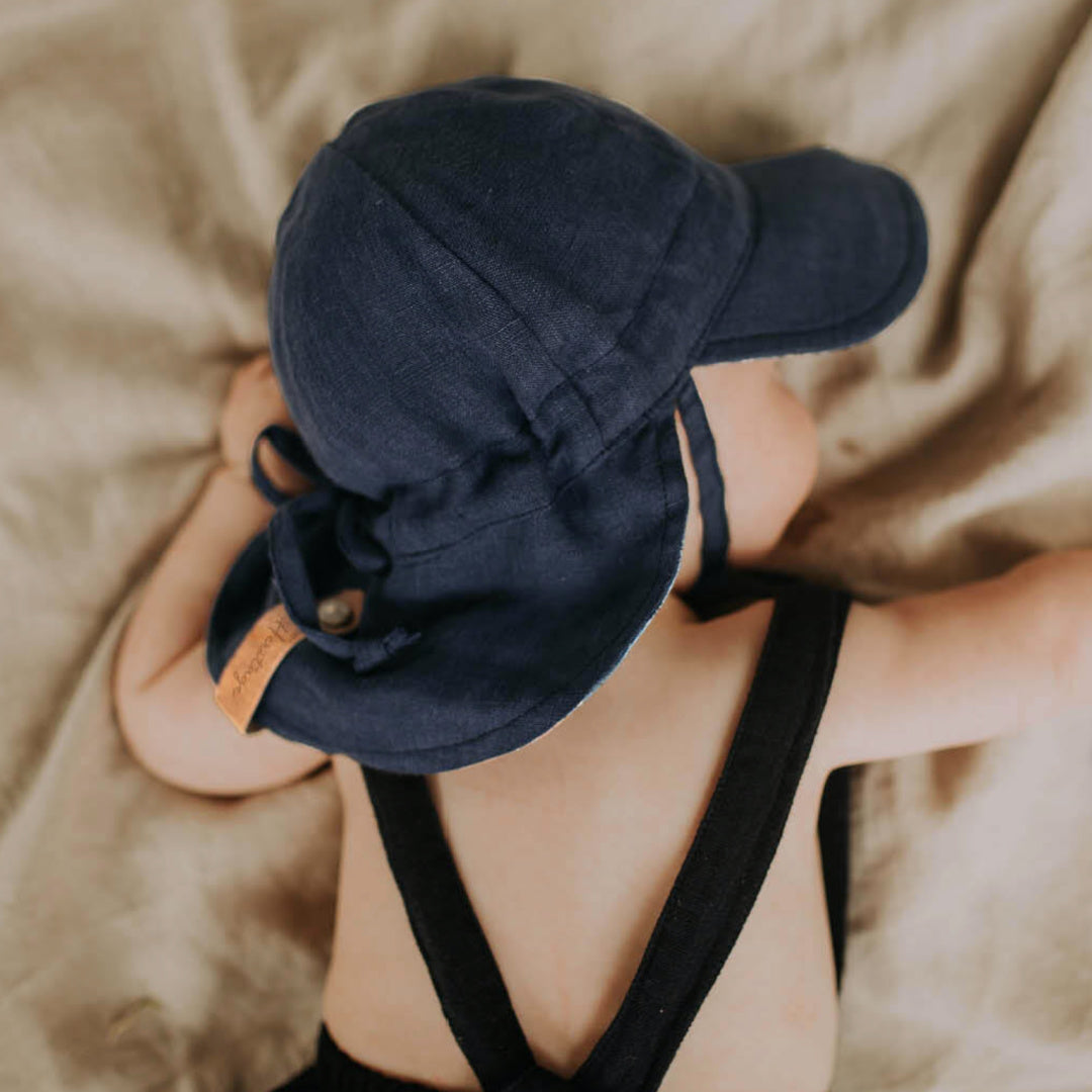 BEDHEAD HERITAGE &#39;LOUNGER&#39; BABY REVERSIBLE FLAT SUN HAT - CHARLIE INDIGO