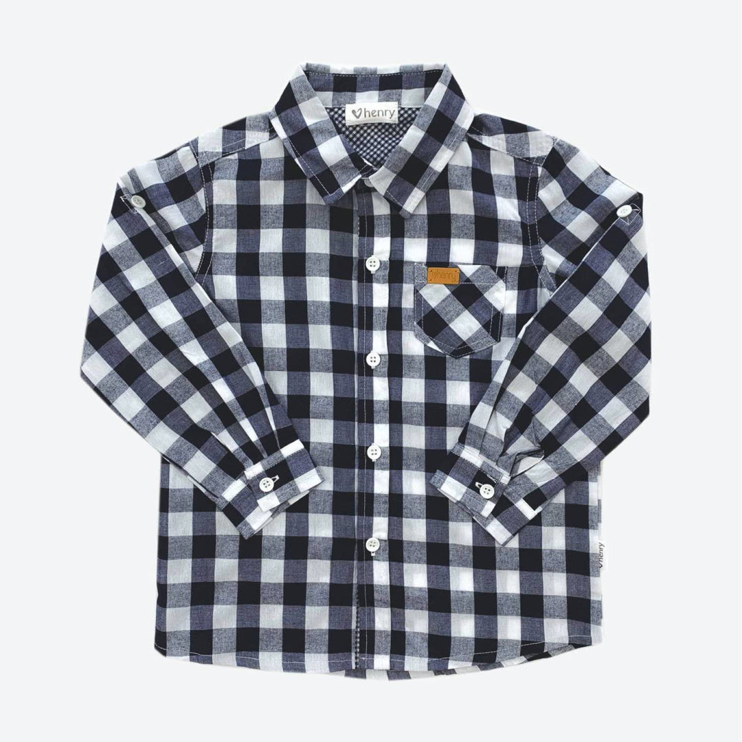 LOVE HENRY BOYS DRESS SHIRT - LARGE NAVY CHECK