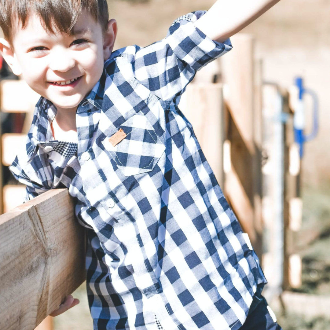 LOVE HENRY BOYS DRESS SHIRT - LARGE NAVY CHECK