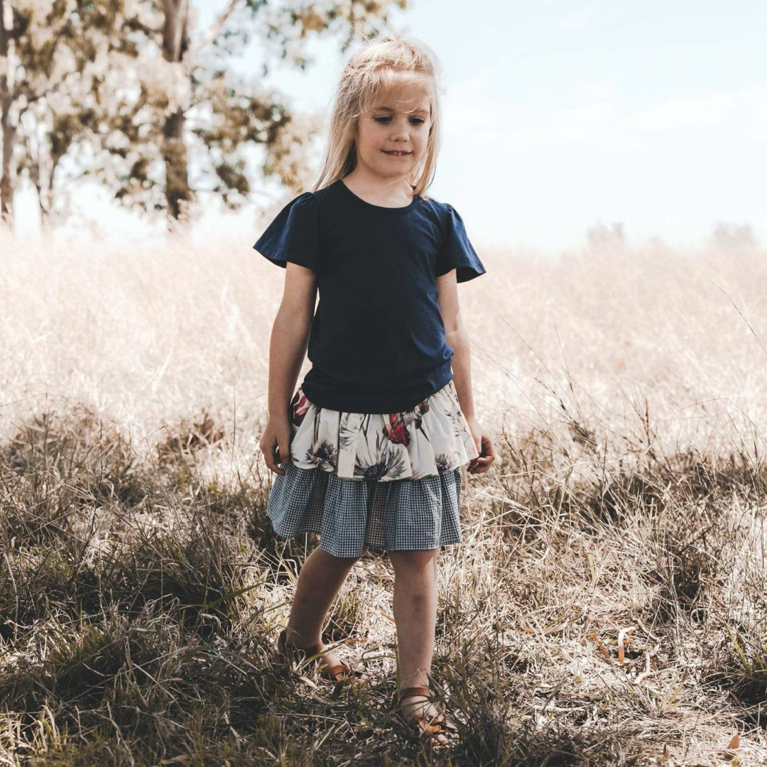 LOVE HENRY GIRLS FRILL SLEEVE TOP - NAVY