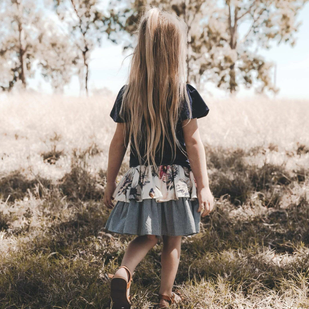 LOVE HENRY GIRLS FRILL SLEEVE TOP - NAVY