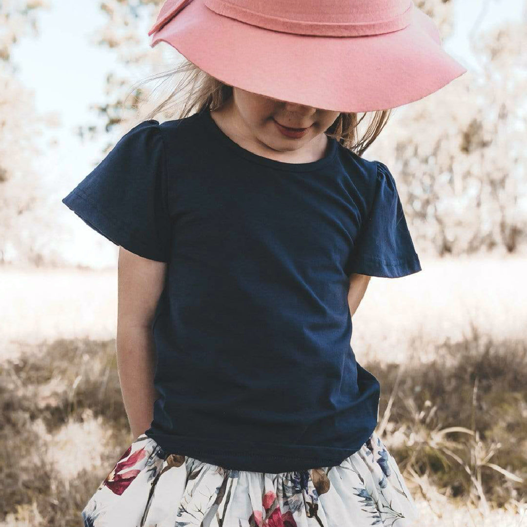 LOVE HENRY GIRLS FRILL SLEEVE TOP - NAVY