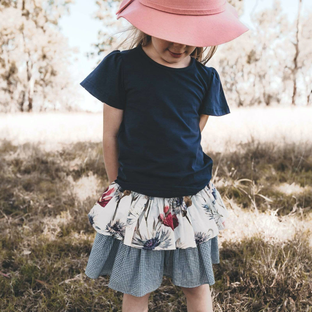 LOVE HENRY GIRLS FRILL SLEEVE TOP - NAVY