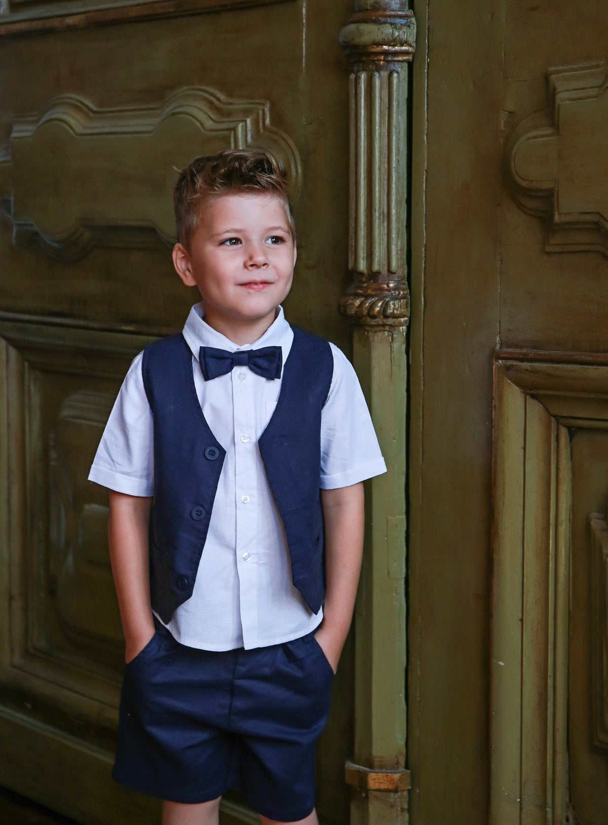 DESIGNER KIDZ BOYS TOBY LINEN VEST - NAVY