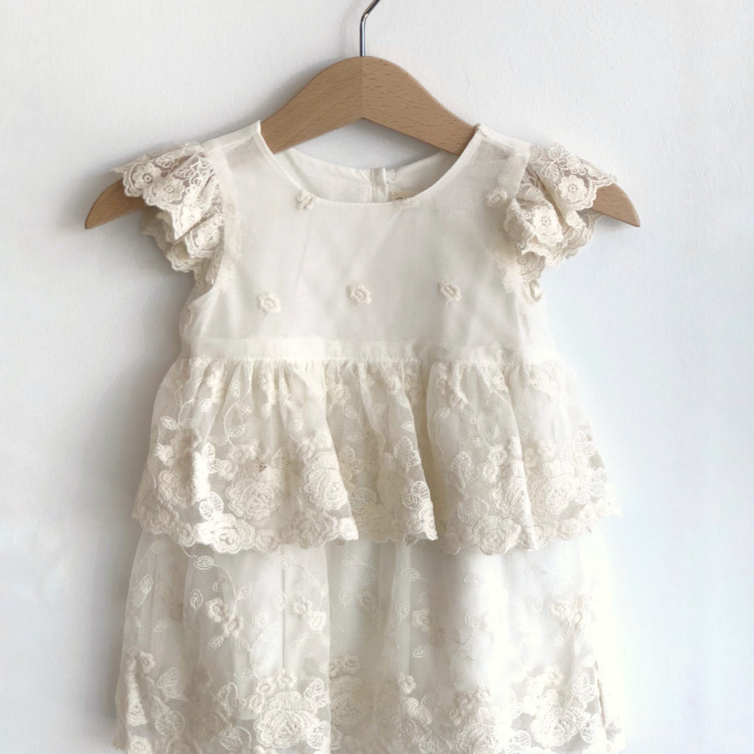 MISS ROSE SISTER VIOLET BLOSSOM BABY LACE DRESS - CREAM