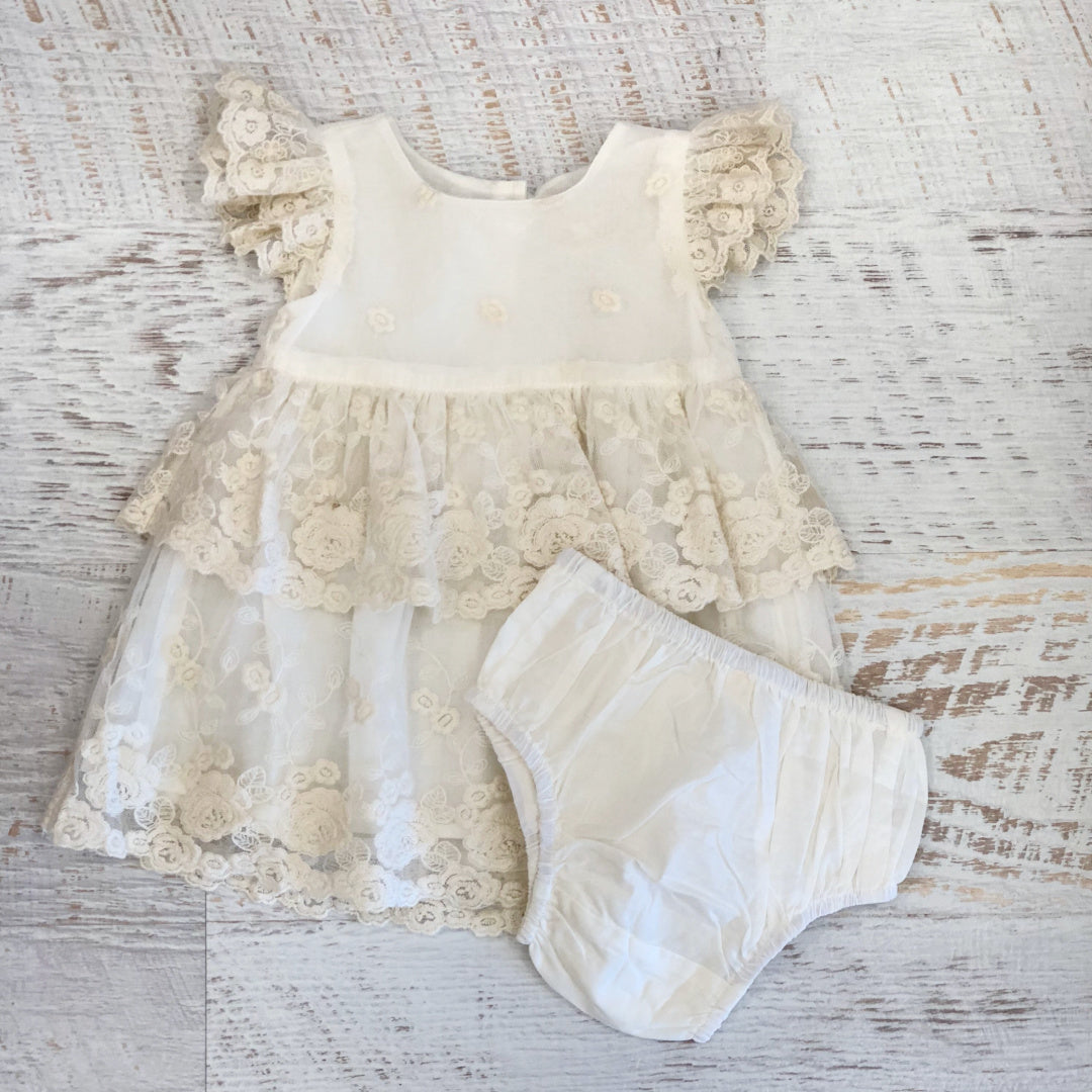 MISS ROSE SISTER VIOLET BLOSSOM BABY LACE DRESS - CREAM