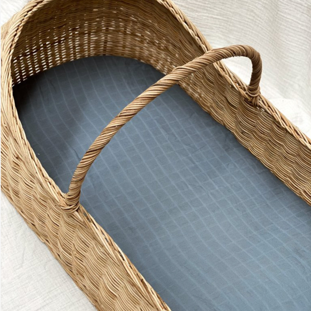 POP YA TOT FRENCH BLUE MUSLIN FITTED BASSINET SHEET