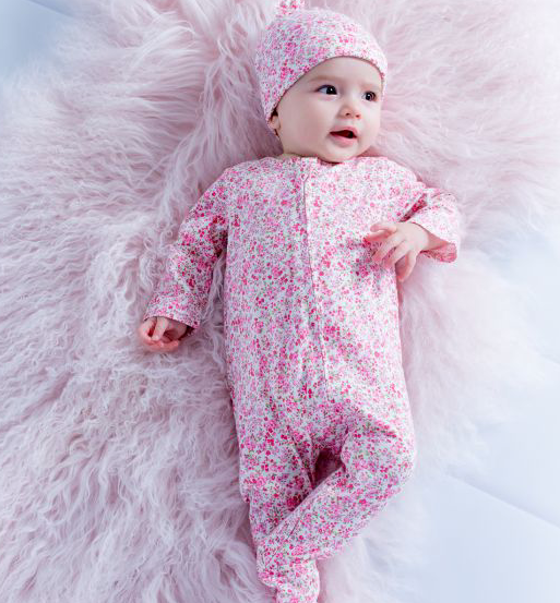 BEBE WHITE LABEL FLORAL ORGANIC LS ROMPER