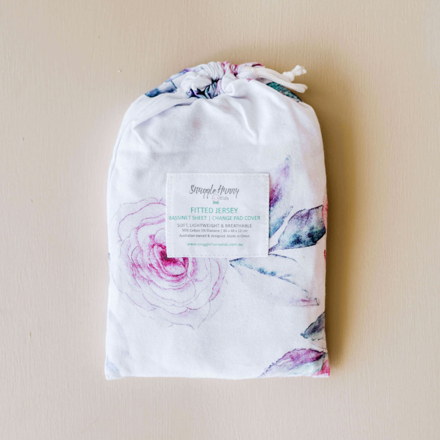 SNUGGLE HUNNY ORGANIC FITTED BASSINET SHEET / CHANGE PAD COVER - LILAC SKIES