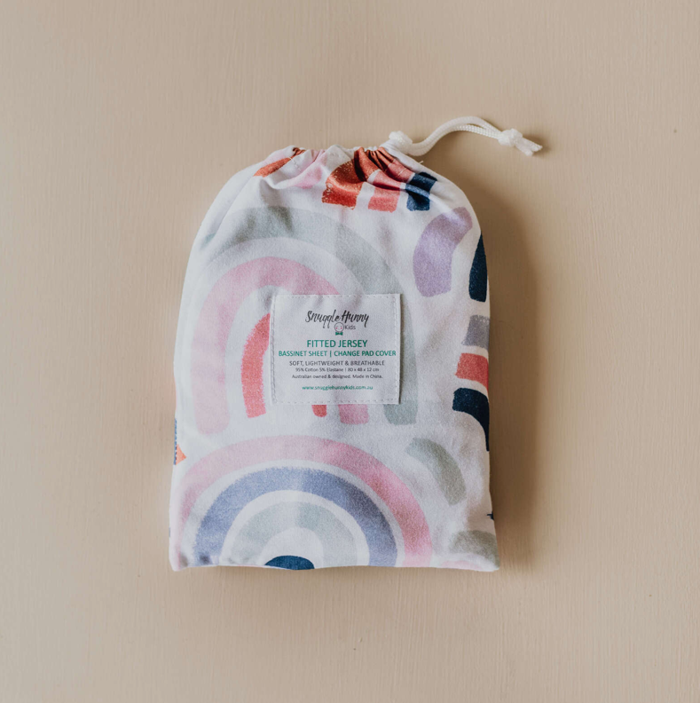 SNUGGLE HUNNY ORGANIC FITTED BASSINET SHEET / CHANGE PAD COVER - RAINBOW BABY