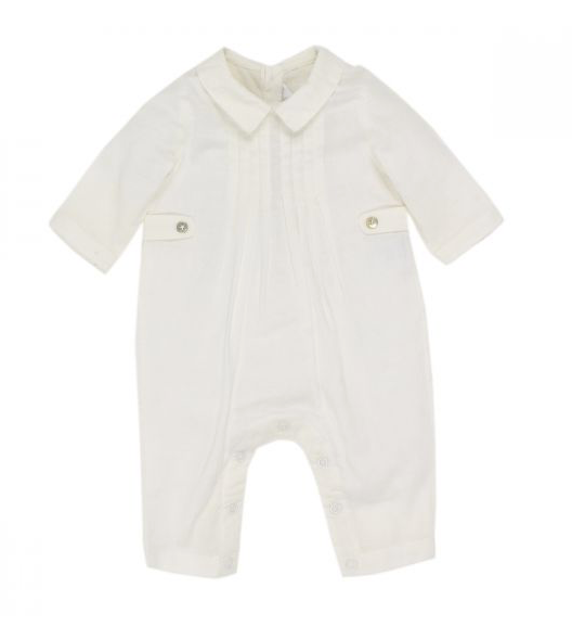 BEBE L-S PLEAT ROMPER - IVORY