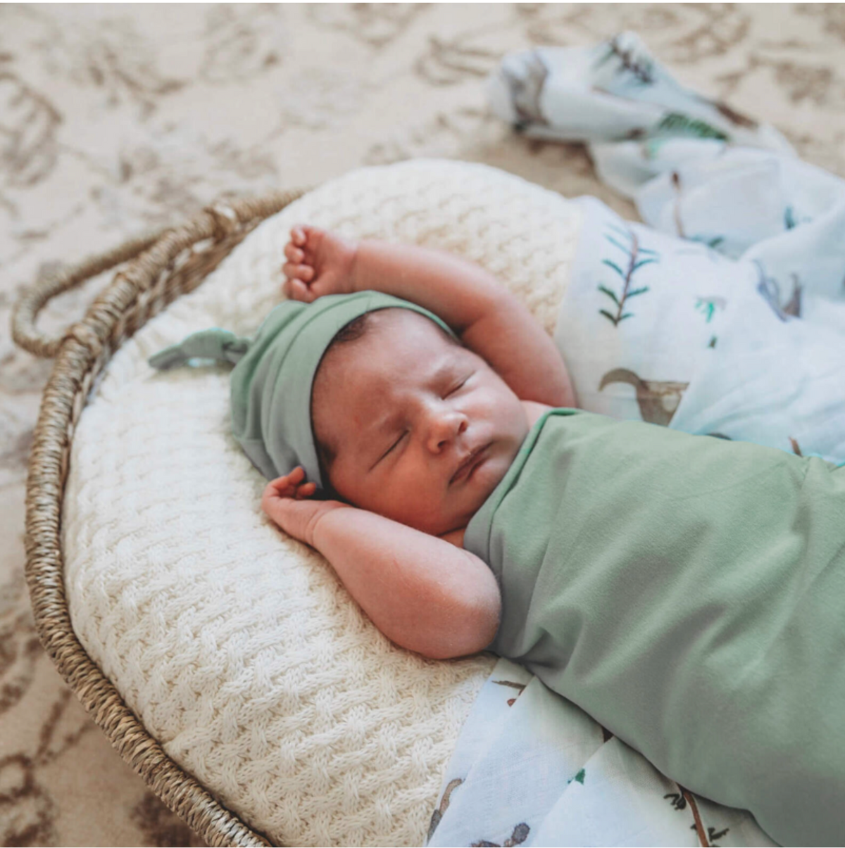 SNUGGLE HUNNY ORGANIC JERSEY WRAP AND BEANIE SET - SAGE