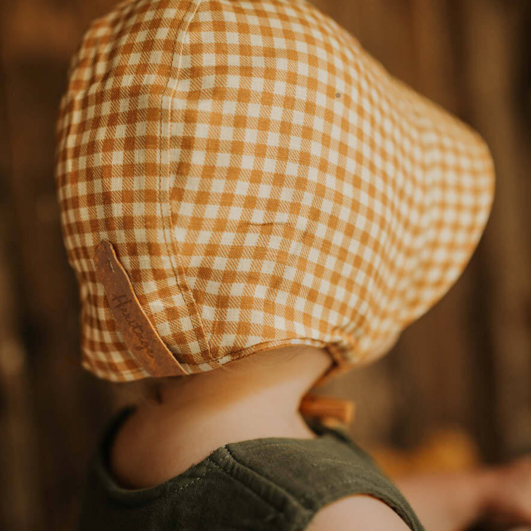 BEDHEAD HERITAGE &#39;SEEKER&#39; REVERSIBLE SUN BONNET - GINGHAM/MAIZE
