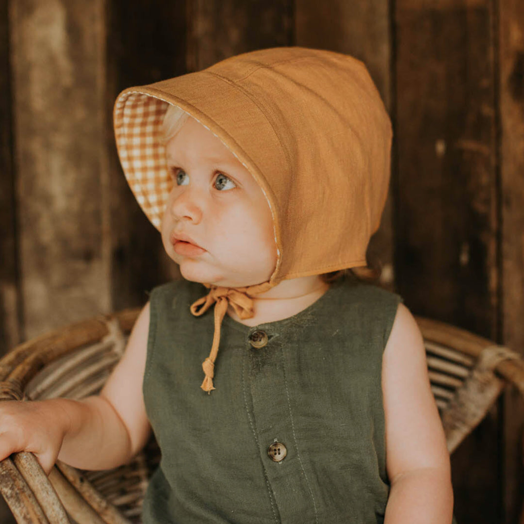 BEDHEAD HERITAGE &#39;SEEKER&#39; REVERSIBLE SUN BONNET - GINGHAM/MAIZE