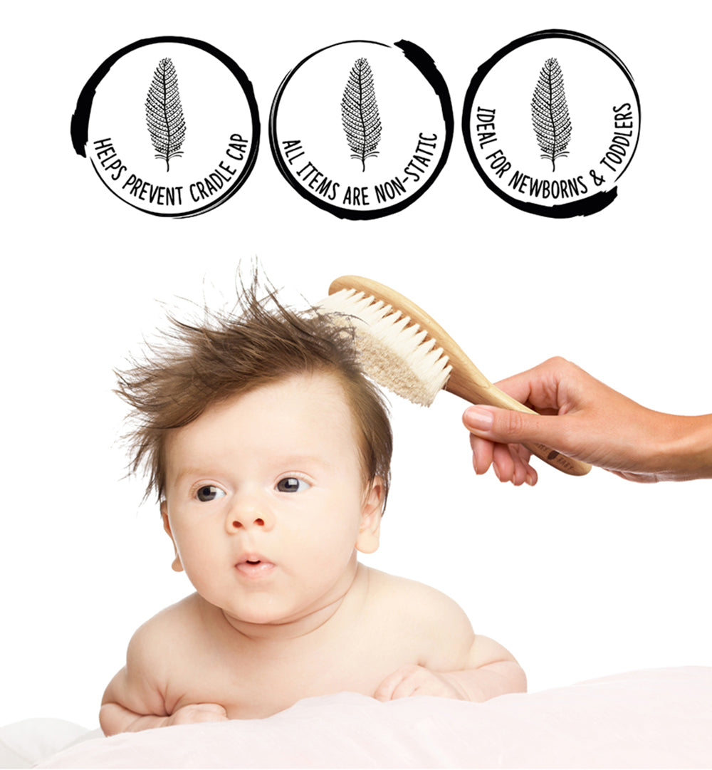 SHELLAMY BABY 3 PCE WOODEN BABY HAIRBRUSH AND COMB SET (BOXED)
