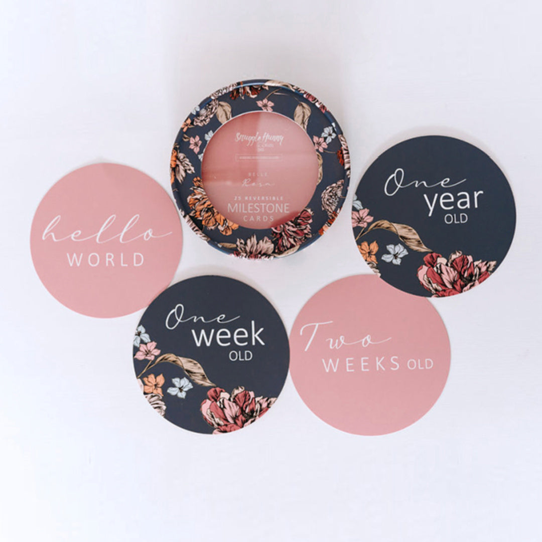 SNUGGLE HUNNY REVERSIBLE MILESTONE CARDS - BELLE &amp; ROSE GOLD