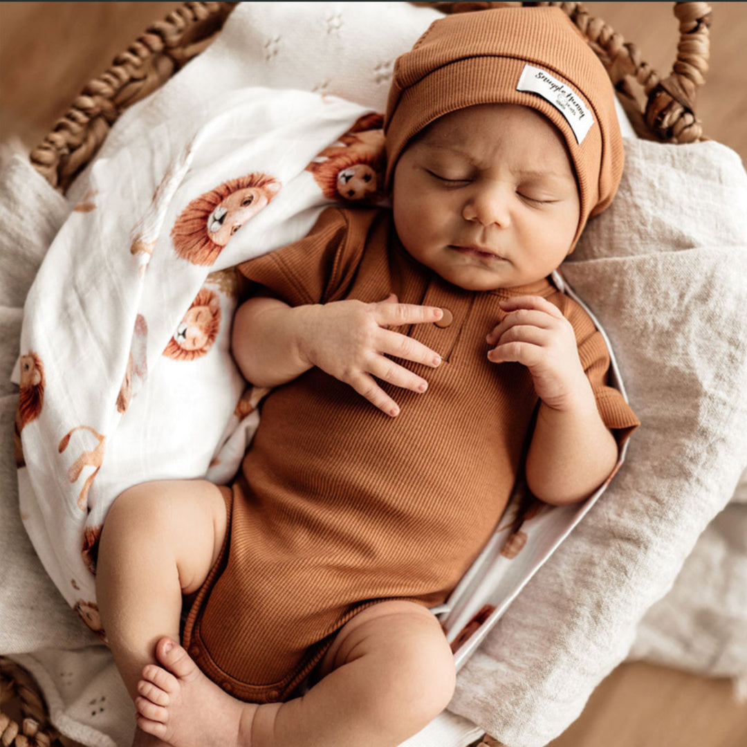 SNUGGLE HUNNY ORGANIC SHORT SLEEVE BODYSUIT - CHESTNUT