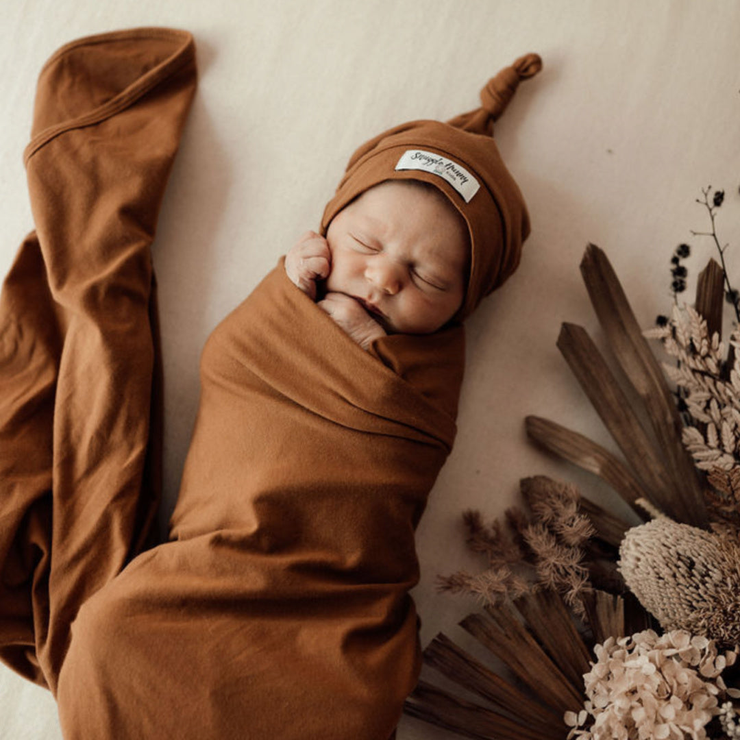 SNUGGLE HUNNY ORGANIC JERSEY WRAP AND BEANIE SET - BRONZE