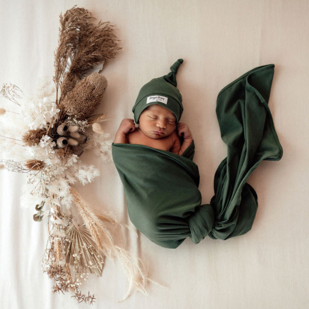 SNUGGLE HUNNY ORGANIC JERSEY WRAP AND BEANIE SET - OLIVE
