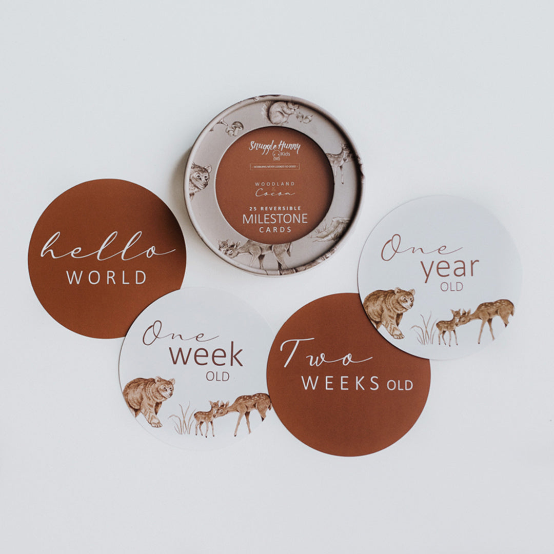 SNUGGLE HUNNY REVERSIBLE MILESTONE CARDS - WOODLAND &amp; COCOA