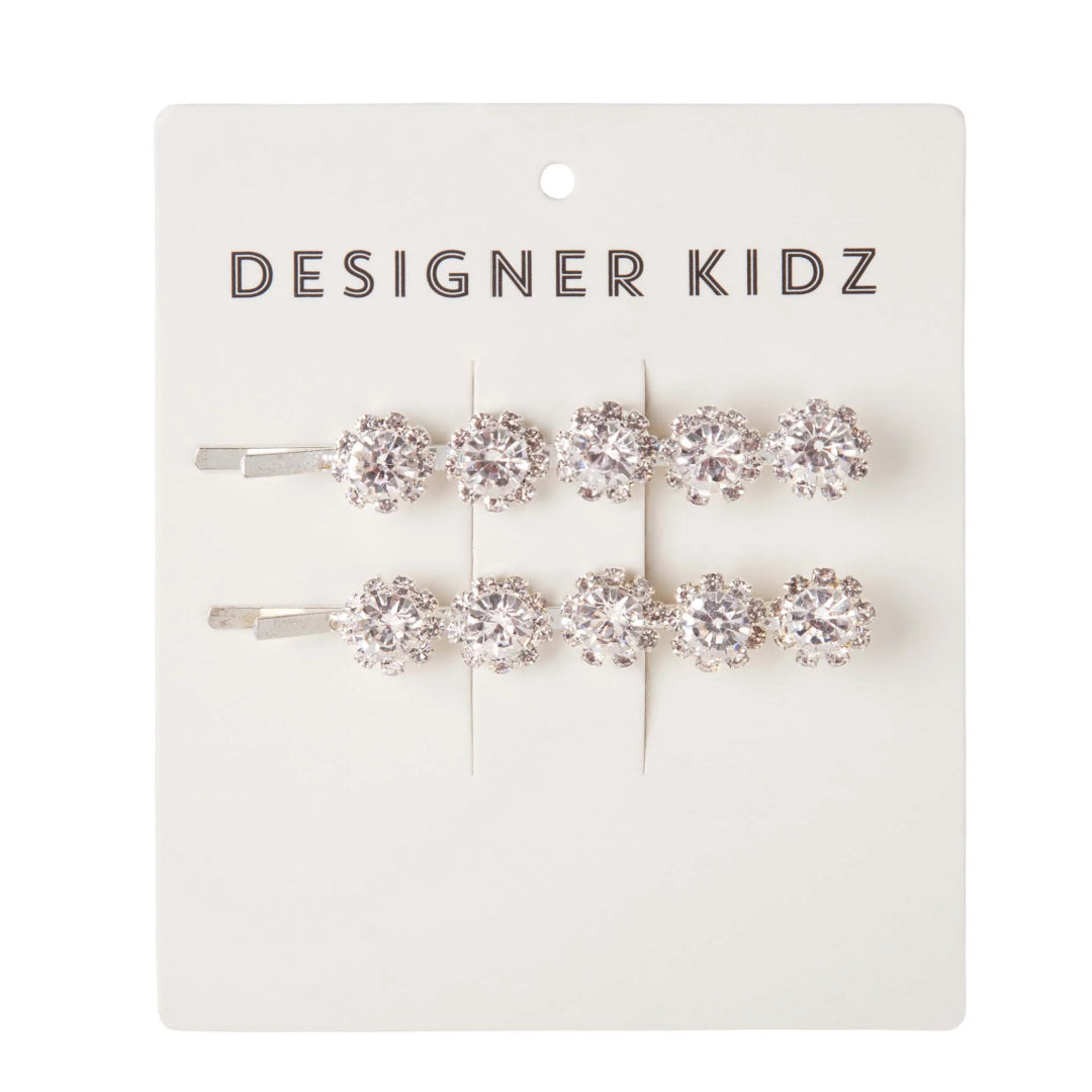 DESIGNER KIDZ SPARKLE FLOWER HAIR CLIP - SILVER