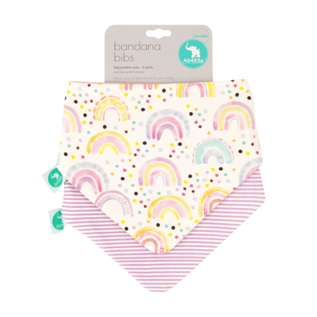 ALL 4 ELLA BANDANA BIBS 2PK - REVERSIBLE - WATERCOLOUR RAINBOW