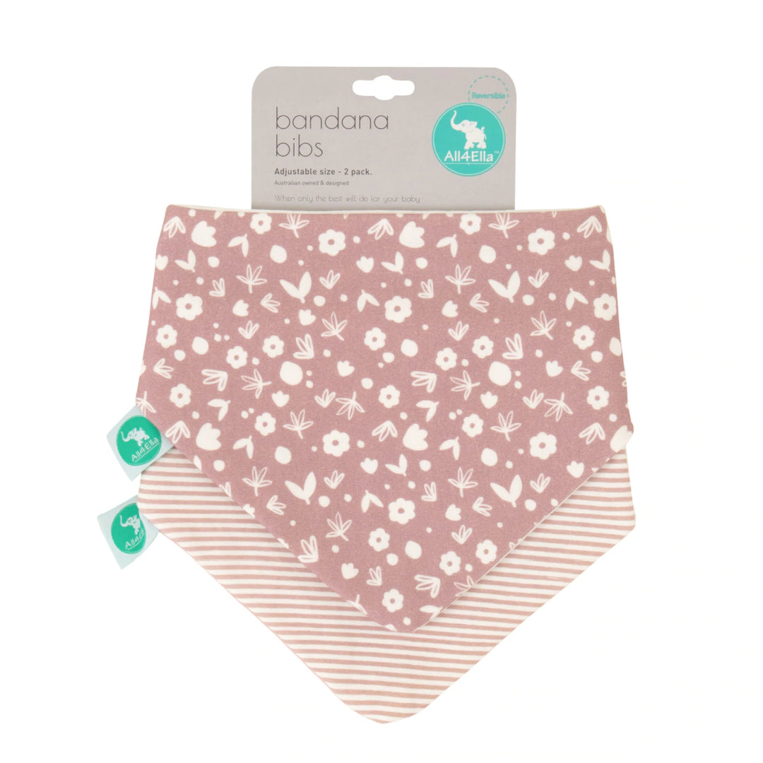 ALL 4 ELLA BANDANA BIBS 2PK - REVERSIBLE - DUSTY PINK