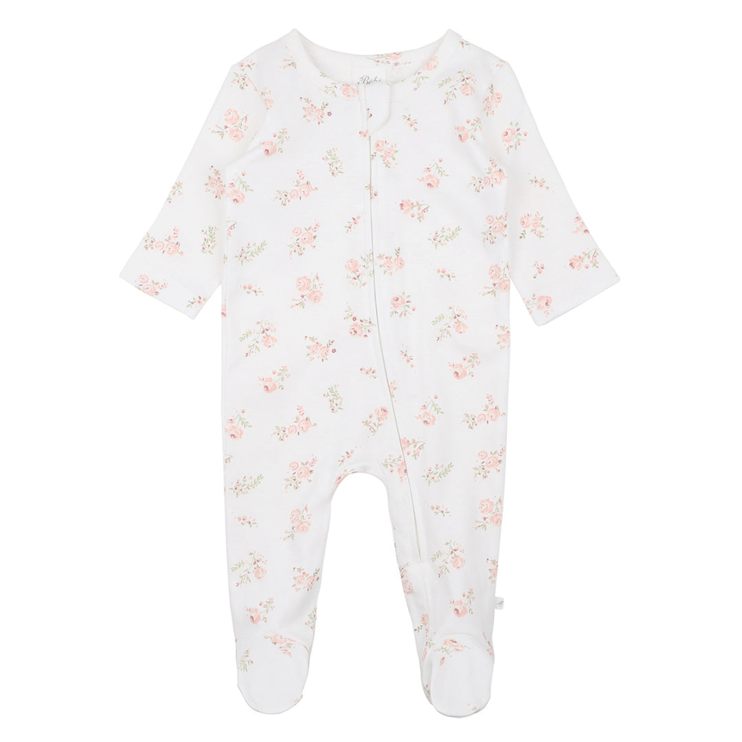 BEBE WHITE LABEL BELLE FLORAL ORGANIC LS ZIP ROMPER