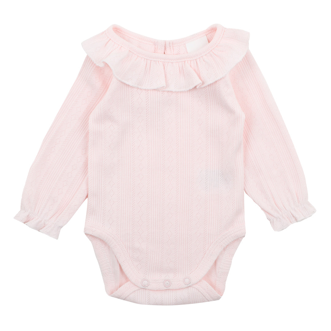 BEBE WHITE LABEL POINTELLE L/S BODYSUIT - PINK