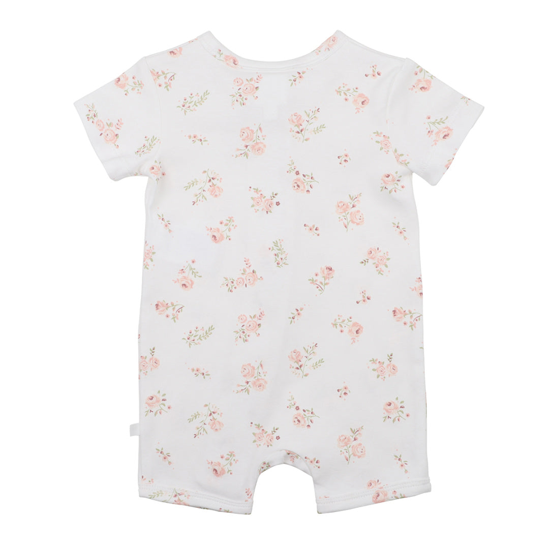 BEBE WHITE LABEL BELLE FLORAL ORGANIC SS ZIP ROMPER