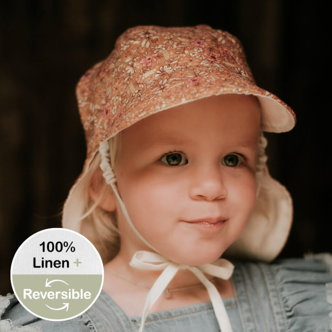 BEDHEAD HERITAGE 'LOUNGER' BABY REVERSIBLE FLAT SUN HAT - ALICE / FLAX