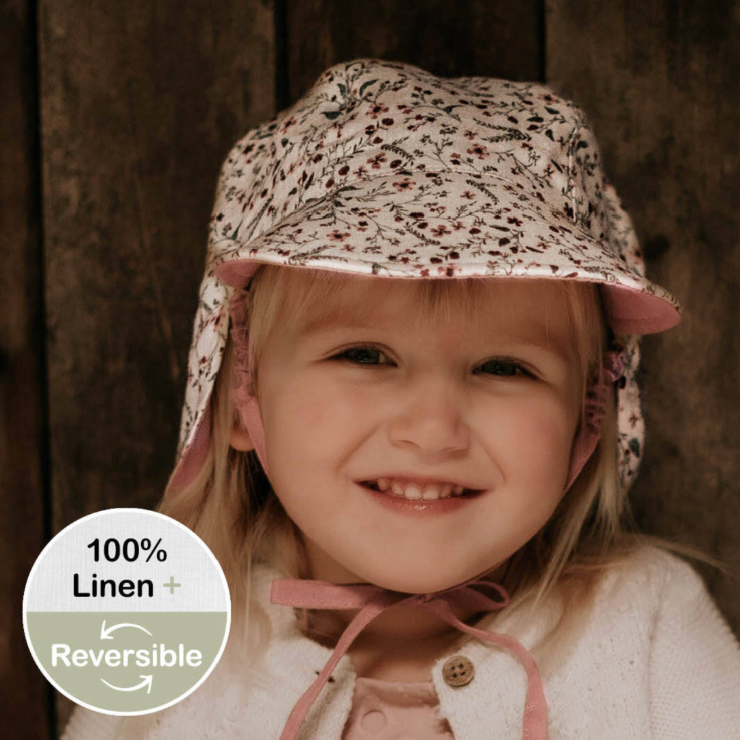 BEDHEAD HERITAGE 'LOUNGER' BABY REVERSIBLE FLAT SUN HAT - LUCY / ROSA