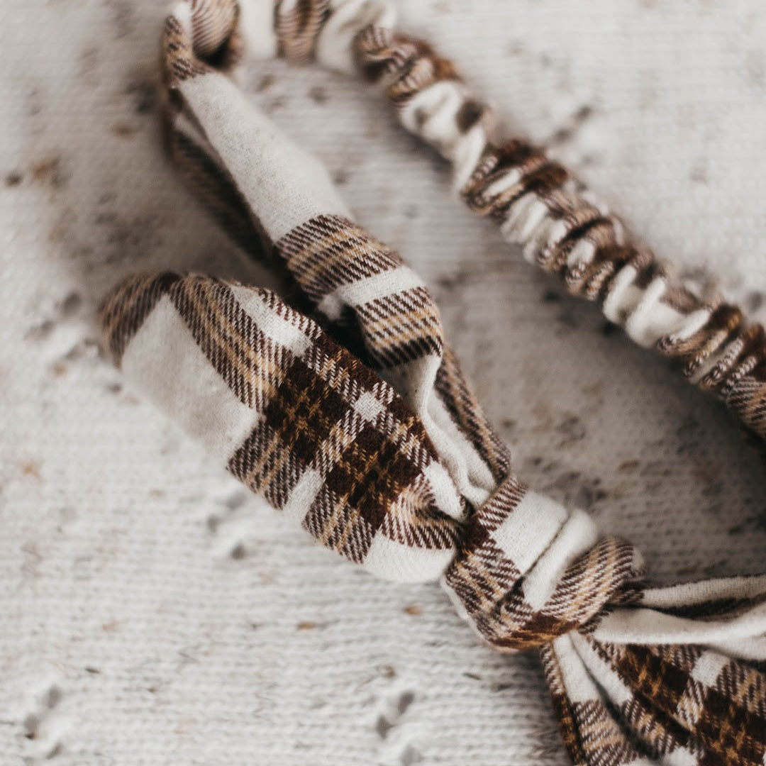 BENCER &amp; HAZELNUT BOW HEADBAND / CLIP - BROWN CHECK
