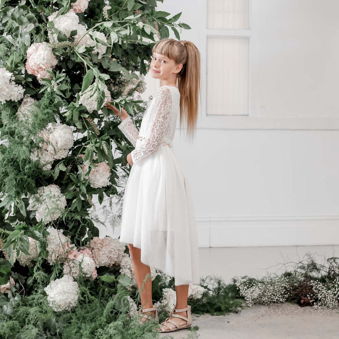 DESIGNER KIDZ DELILAH L/S LACE DRESS - IVORY